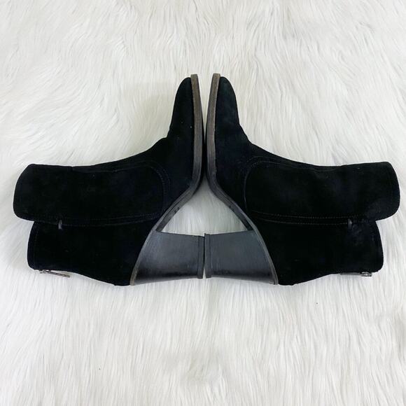 Aquatalia Black Suede High Heel Ankle Booties Women's Sz 8.5 Back Zip Almond Toe - Picture 5 of 10